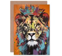 Artery8 Lion Wearing Crown Jungle King for Husband Him Dad Brother Greeting Card Artery8 Multicolor
