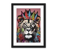 Artery8 Lion with Crown King of the Jungle Modern Pop Art Artwork Framed Wall Art Print 18X24 Inch