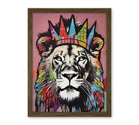 Artery8 Lion with Crown King of the Jungle Modern Pop Art Artwork Framed Wall Art Print 18X24 Inch