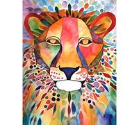 Artery8 Lion With Multicoloured Pattern Mane Folk Art Watercolour Painting Large Wall Art Poster Print Thick Paper 18X24 Inch