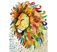 Artery8 Lion's Head Multicoloured Folk Art Watercolour Painting Extra Large XL Wall Art Poster Print