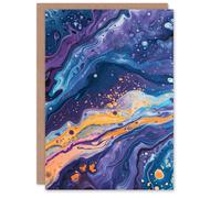 Artery8 Liquid Paint Blue Purple Orange Abstract Painting Greeting Birthday Card Him Her All Blank