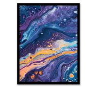 Artery8 Liquid Paint Blue Purple Orange Abstract Painting Living Room Bathroom Artwork Framed Wall Art Print A4