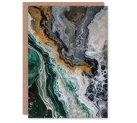 Artery8 Liquid Paint Emerald Gold Grey Abstract Painting Greeting Birthday Card Him Her All Blank