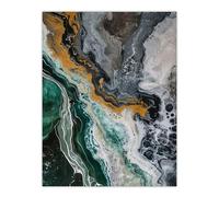 Artery8 Liquid Paint Emerald Gold Grey Abstract Painting Living Room Bathroom Extra Large XL Wall Art Poster Print