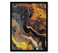 Liquid Paint Gold Orange Grey Abstract Painting Framed Art Print Artery8 Mustard A4