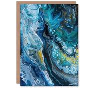 Artery8 Liquid Paint Teal Blue Yellow Abstract Painting Greeting Birthday Card Him Her All Blank