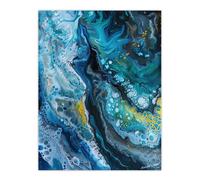 Artery8 Liquid Paint Teal Blue Yellow Abstract Painting Wall Art Print | Size: W12" x H16" Artery8 Blue W12" x H16"