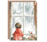 Artery8 Little Boy Falling Snow Window Christmas Fun Gift Festive Xmas Card Artery8 Multicolor