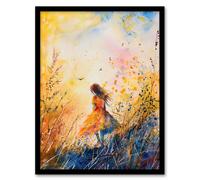 Artery8 Little in Summer Meadow Dusk Painting Framed Art Print in Yellow | Size: A4 Artery8 Yellow A4
