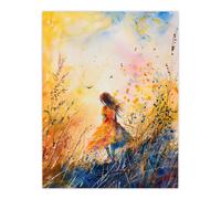 Artery8 Little in Summer Meadow Dusk Painting Wall Art Print in Yellow | Size: W12" x H16" Artery8 Yellow W12" x H16"