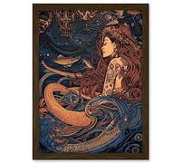 Artery8 Little Mermaid and Aquatic Animals Illustration Artwork Framed A3 Wall Art Print