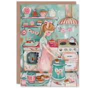 Artery8 Little Pastry Chef Girl Baking Cakes Watercolour For Child Kids Birthday Card