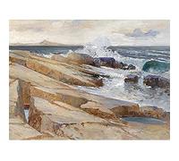 Artery8 Littrow Coast Ragusa Waves Rocks Seascape Painting Art Print Canvas Premium Wall Decor Poster Mural