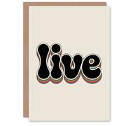 Artery8 Live Bold Retro Rainbow Font Word Typography Birthday Greeting Card in Beige Artery8 Beige