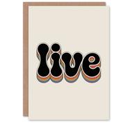 Artery8 Live Colourful Retro Rainbow Font Typography Birthday Greeting Card in Beige Artery8 Beige