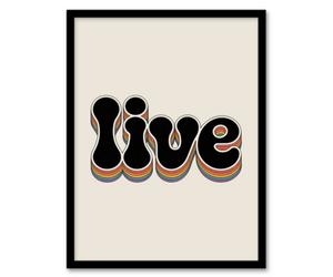 Artery8 Live Colourful Retro Rainbow Font Typography Framed Wall Art Print 12X16"