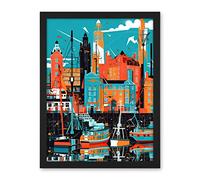 Artery8 Liverpool Royal Albert Dock Waterfront Cityscape Artwork Framed Wall Art Print 18X24 Inch