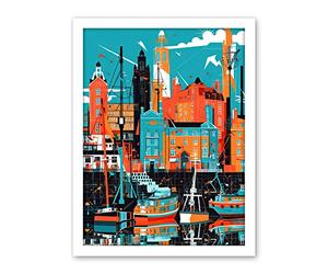 Artery8 Liverpool Royal Albert Dock Waterfront Cityscape Artwork Framed Wall Art Print 18X24 Inch