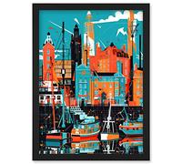 Artery8 Liverpool Royal Albert Dock Waterfront Cityscape Artwork Framed Wall Art Print A4