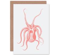 Artery8 Living Coral Octopus Upside Down Greetings Card in Orange Artery8 Orange