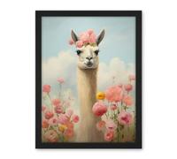 Artery8 Llama and Peonies Pink Elegant Artwork Kids Bedroom Floral Portrait with Roses Artwork Framed Wall Art Print 18X24 Inch