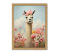 Artery8 Llama and Peonies Pink Elegant Artwork Kids Bedroom Floral Portrait with Roses Artwork Framed Wall Art Print 18X24 Inch