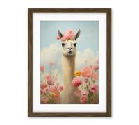 Artery8 Llama and Peonies Pink Elegant Artwork Kids Bedroom Floral Portrait with Roses Artwork Framed Wall Art Print 18X24 Inch