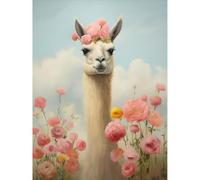 Artery8 Llama and Peonies Pink Elegant Artwork Kids Bedroom Floral Portrait with Roses Large Wall Art Poster Print Thick Paper 18X24 Inch