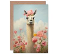 Artery8 Llama and Peonies Pink Floral Elegant for Wife Her Mum Sister Daughter Mom Gran Nan Birthday Thank You Mothers Day Blank Art Greeting Card