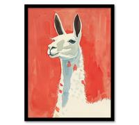 Artery8 Llama Drama Red Watercolour Animal Portrait Framed Wall Art | Size: W12" x H16" Artery8 Red W12" x H16"