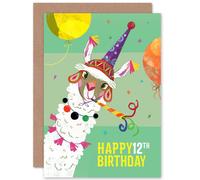 Artery8 Llama Party 12th Birthday Greetings Card in Green Artery8 Green