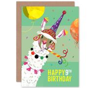 Artery8 Llama Party 9th Birthday Greetings Card in Green Artery8 Green