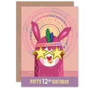 Artery8 Llama Stars 12th Birthday Greetings Card in Pink Artery8 Pink