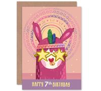 Artery8 Llama Stars 7th Birthday Greetings Card in Pink Artery8 Pink