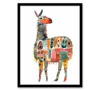 Artery8 Llama With Colourful Folk Patterns Watercolour Framed Art Print | Size: A4 Artery8 Multicolor A4