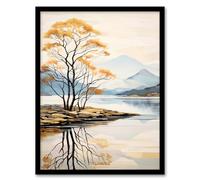 Wall Art Print Loch Lomond Reflections Scotland Ben Lomond Calm Artwork Painting Art Framed Artery8 Black W12 inch x H16 inch