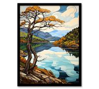 Artery8 Loch Tay Near Killin Scotland Elegant Autumn Fall Artwork Painting Art Print Framed Poster Wall Decor in Black | Size: W12" x H16" Artery8 Black W12" x H16"