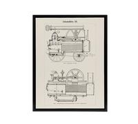 Artery8 Locomotive Train Engine Compartments Black Framed Canvas Wall Art in White | Size: W24" x H32" Artery8 White W24" x H32"