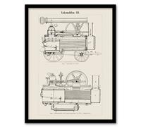 Artery8 Locomotive Train Engine Compartments Vintage Framed Wall Art Print in White | Size: W12" x H16" Artery8 White W12" x H16"