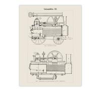 Artery8 Locomotive Train Engine Compartments Vintage Wall Art Print Poster in White | Size: W18" x H24" Artery8 White W18" x H24"