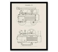 Artery8 Locomotive Train Engine Compartments Wall Art Print Framed Poster 12x16 inch Artwork : Industrial Engine Illustration Perfect For Office Or Hallway Showing Vintage Engineering And Design