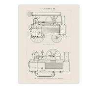 Artery8 Locomotive Train Engine Compartments XL Extra Large Wall Art Poster Print 24X32 Artwork : Industrial Engine Illustration Perfect For Office Or Hallway Showing Vintage Engineering And Design