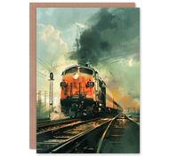 Artery8 Locomotive Train Front View Railway Painting Birthday Art Card Artery8 Multicolor