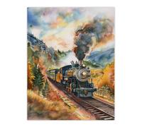 Artery8 Locomotive Train Passing Through Autumn Forest Wall Art Print | Size: W12" x H16" Artery8 Multicolor W12" x H16"