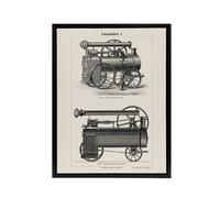 Artery8 Lokomobilen Locomotive Steam Train Engine Framed Canvas Wall Art in White | Size: W24" x H32" Artery8 White W24" x H32"