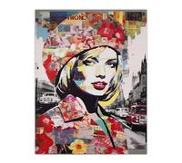 Artery8 London Floral Fashion Retro Advert Collage Artwork Woman Portrait In Busy Street Vibrant Colourful Bold Pop Art Modern Painting Large Wall Art Poster Print Thick Paper 18X24 Inch