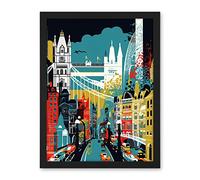 Artery8 London Iconic Landmarks Modern Abstract Cityscape Artwork Framed Wall Art Print 18X24 Inch