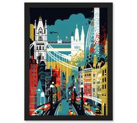 Artery8 London Iconic Landmarks Modern Abstract Cityscape Artwork Framed Wall Art Print A4 in Black Artery8 Black
