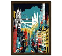 Artery8 London Iconic Landmarks Modern Abstract Cityscape Artwork Framed Wall Art Print A4